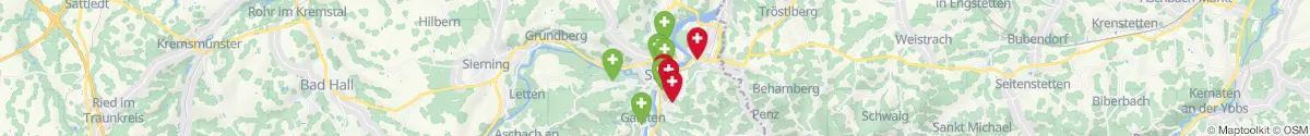 Kartenansicht für Apotheken-Notdienste in der Nähe von Garsten (Steyr  (Land), Oberösterreich)